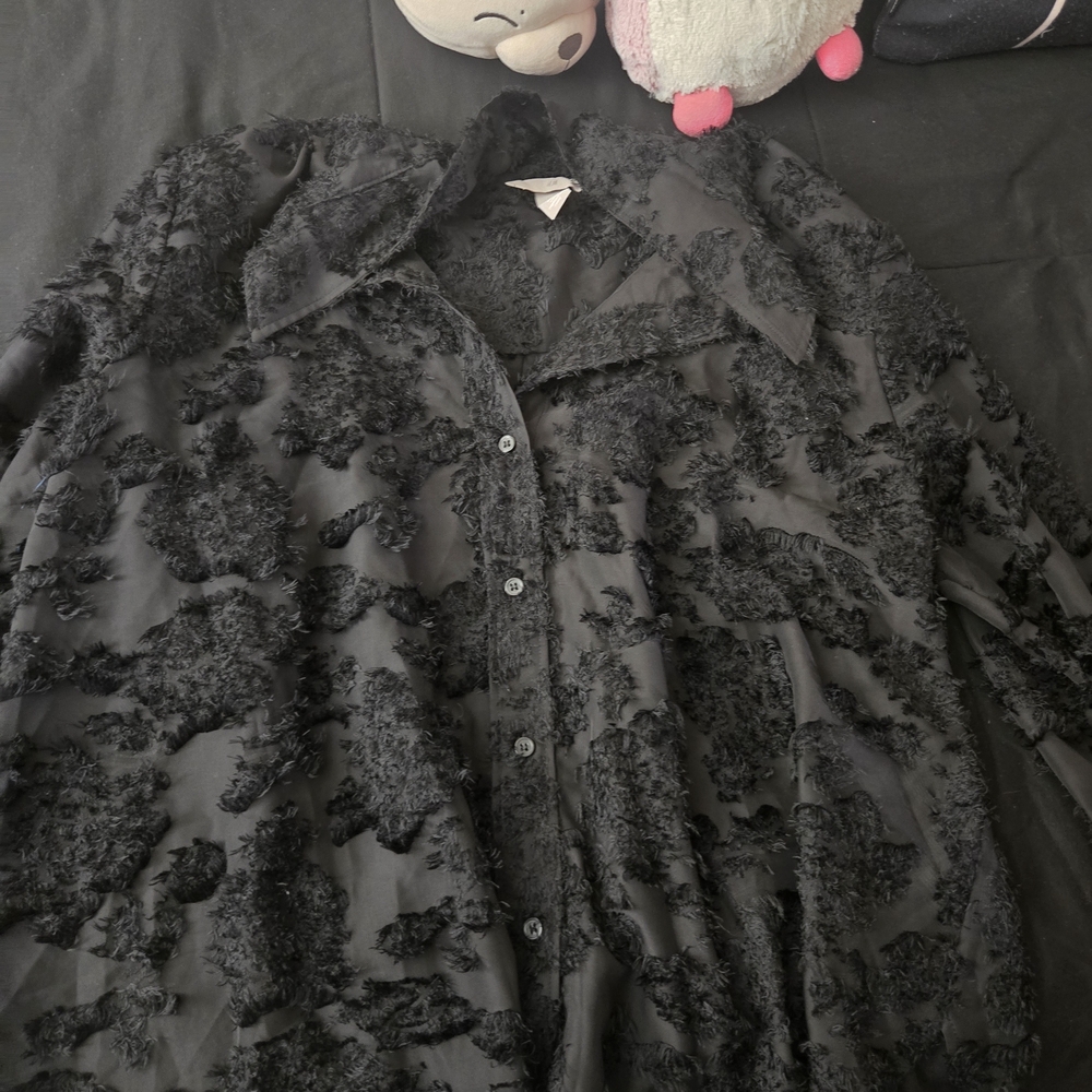 H&M Black Textured Teddy Jacket